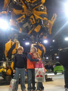 Kids at the Auto Show in back of Bumble Bee - Transformers